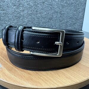 Venice Leather Black Genuine Leather Belt Silver Buckle Made in Italy Mens 35